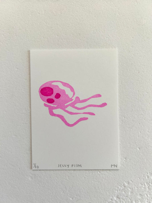 Linocut - Pink Jellyfish Mini Print