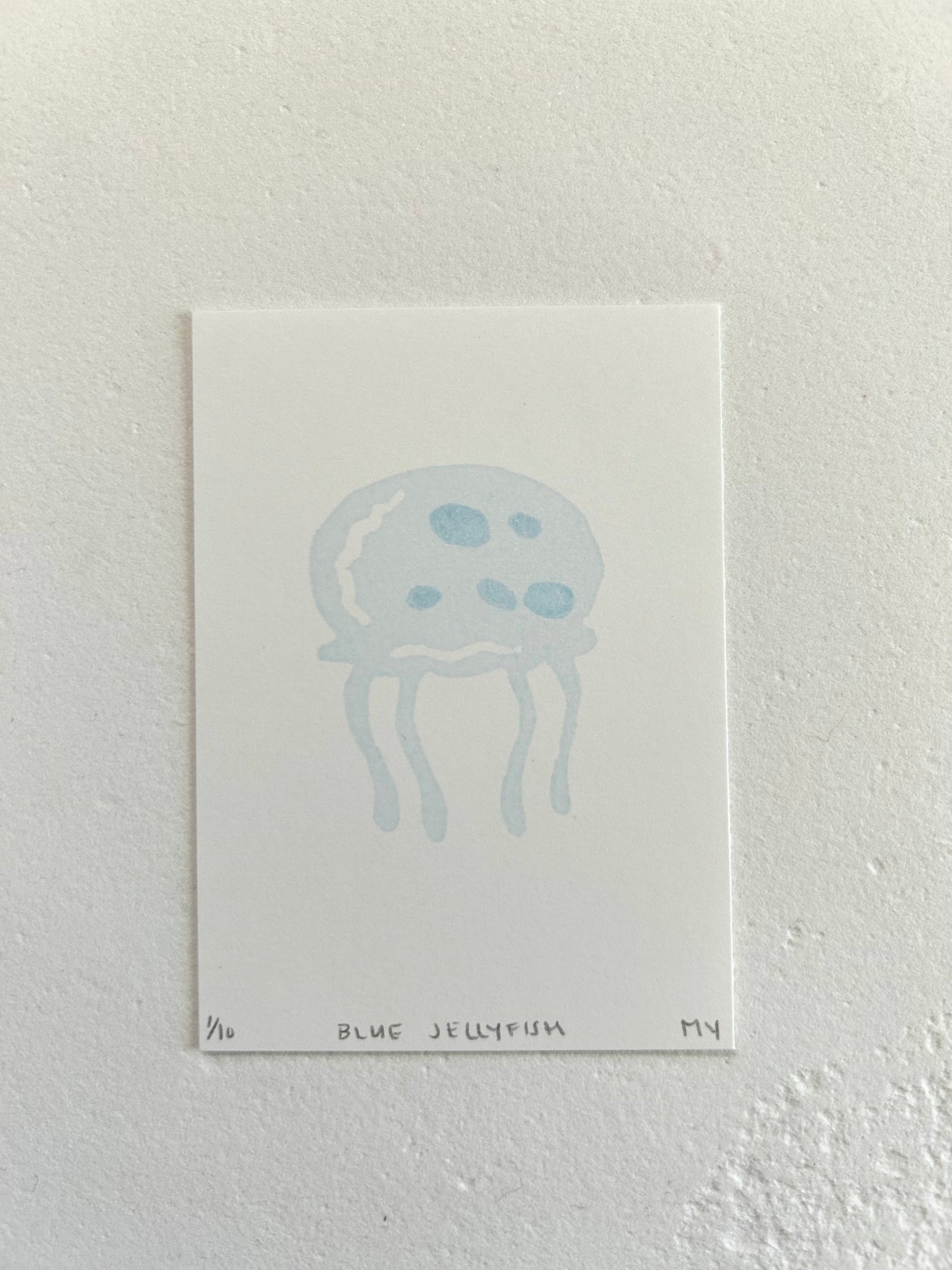 Linocut - Blue Jellyfish Mini Print